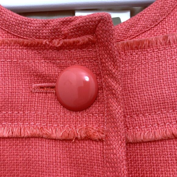 J.Crew Jacket Size 4 Coral Cropped Long Sleeve Fringe Trim Button NWT - Picture 6 of 16